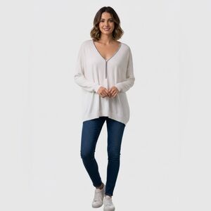 Ellen Tracy Ivory V-neck Embellished Knit Sweater Women’s Size Large